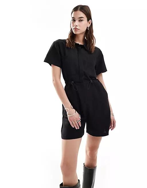 Reclaimed Vintage linen romper in black Cover