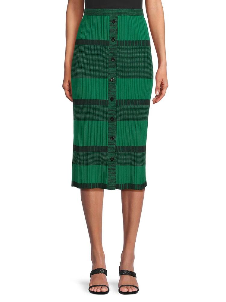 Proenza Schouler Women's Striped Silk Blend Skirt - Green Black Cover