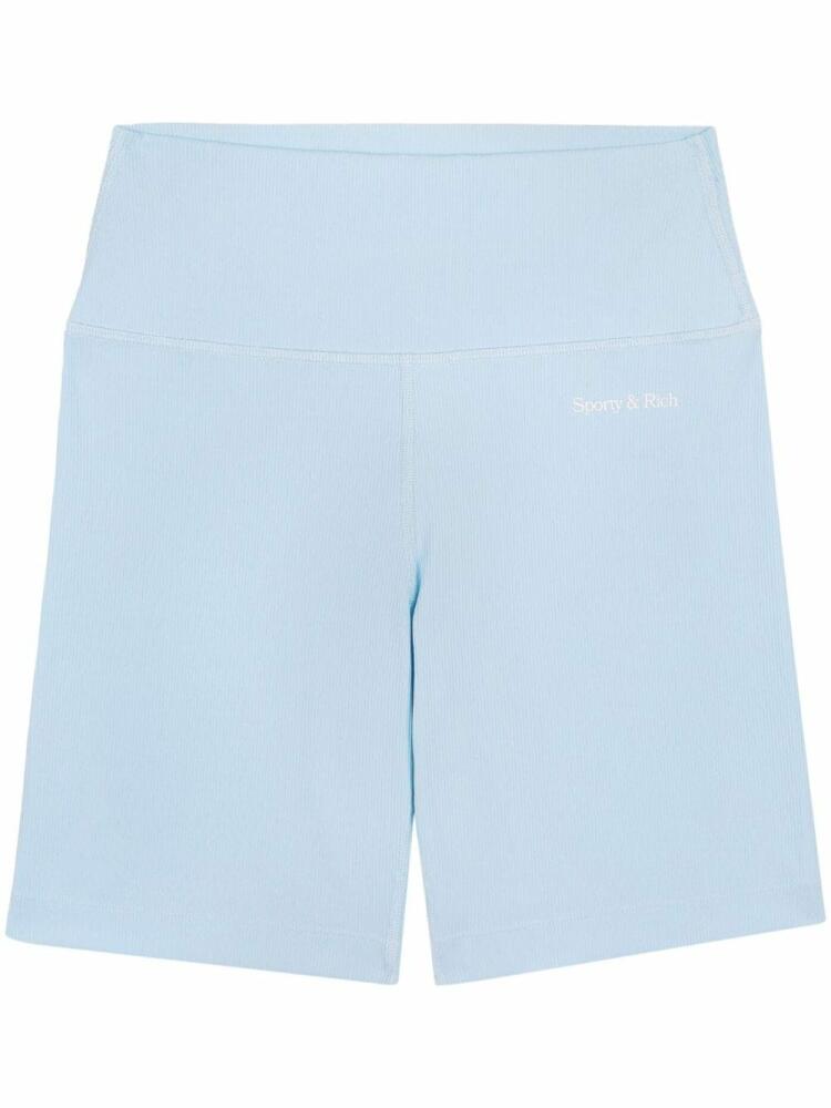 Sporty & Rich logo-print elasticated-waistband biker shorts - Blue Cover