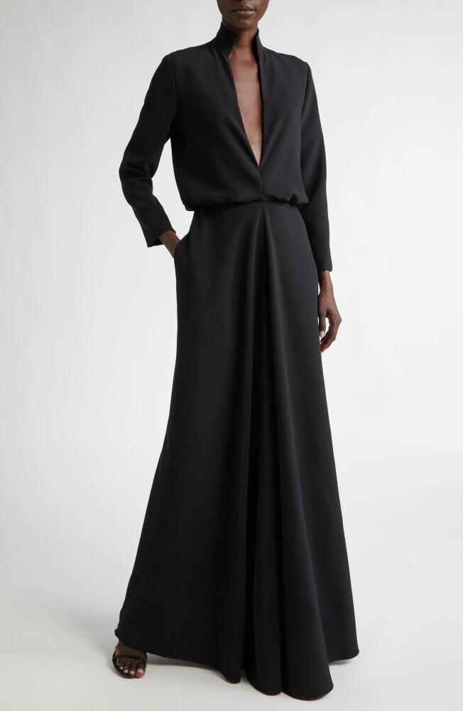 Brandon Maxwell The Gayle Draped Plunge Neck Long Sleeve Gown in Black Cover