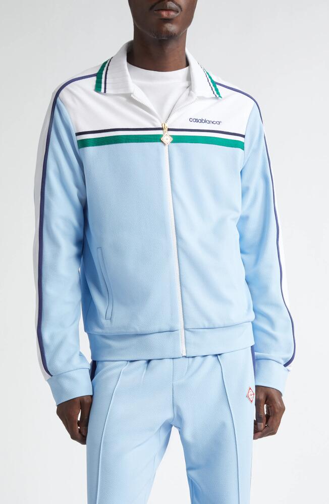 Casablanca Contrast Yoke Cotton & Nylon Track Jacket in Pale Blue Cover