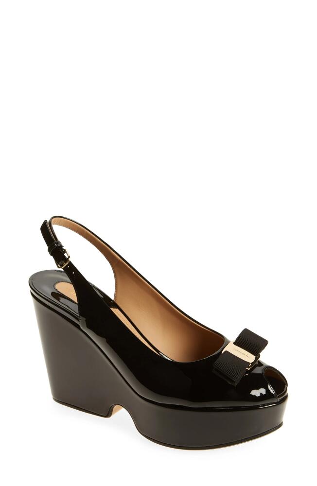 FERRAGAMO Lally Platform Slingback Pump in Black Cover