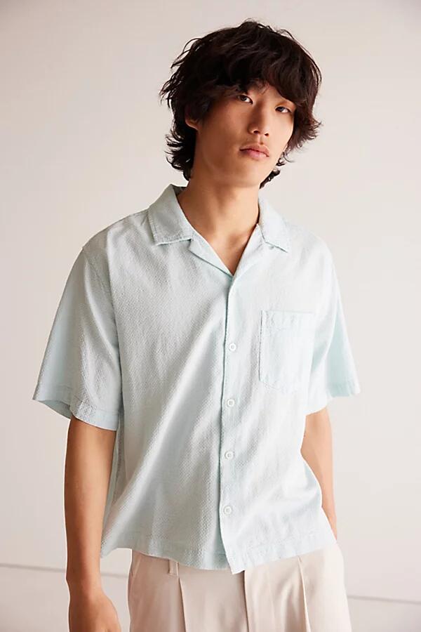 Standard Cloth Liam Seersucker Cropped Short Sleeve Shirt Top in Starlight Blue Cover