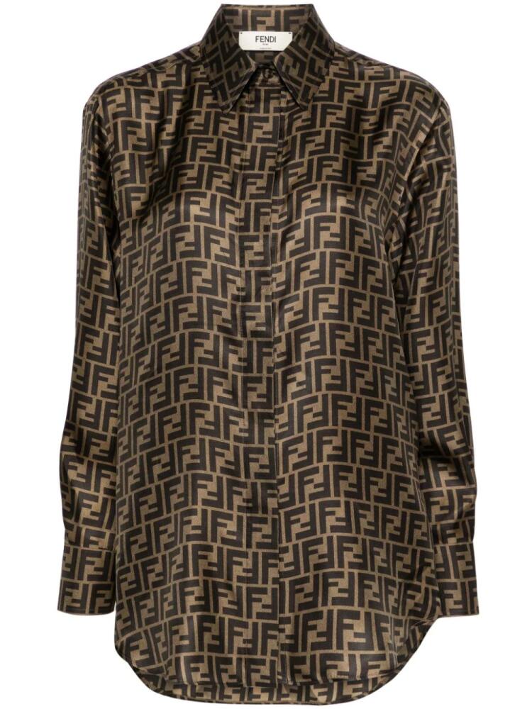 FENDI FF-logo print silk shirt - Brown Cover