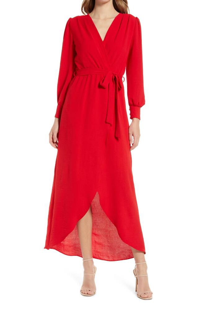 Fraiche by J Wrap Front Long Sleeve Dress in Red Cover