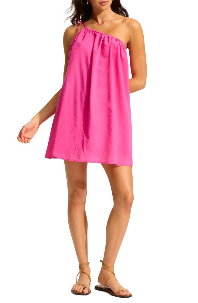 Seafolly One Shoulder Cotton Cover-Up Dress in Hot Pink Cover