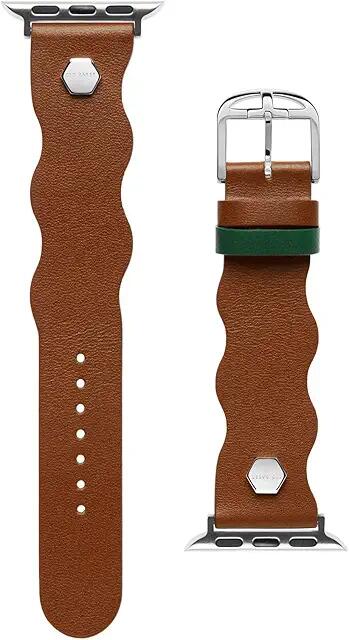 Ted Baker Wavy Leather Green Keeper Hexagonal Pins w/ Logo 38/40 (Tan) Watches Cover