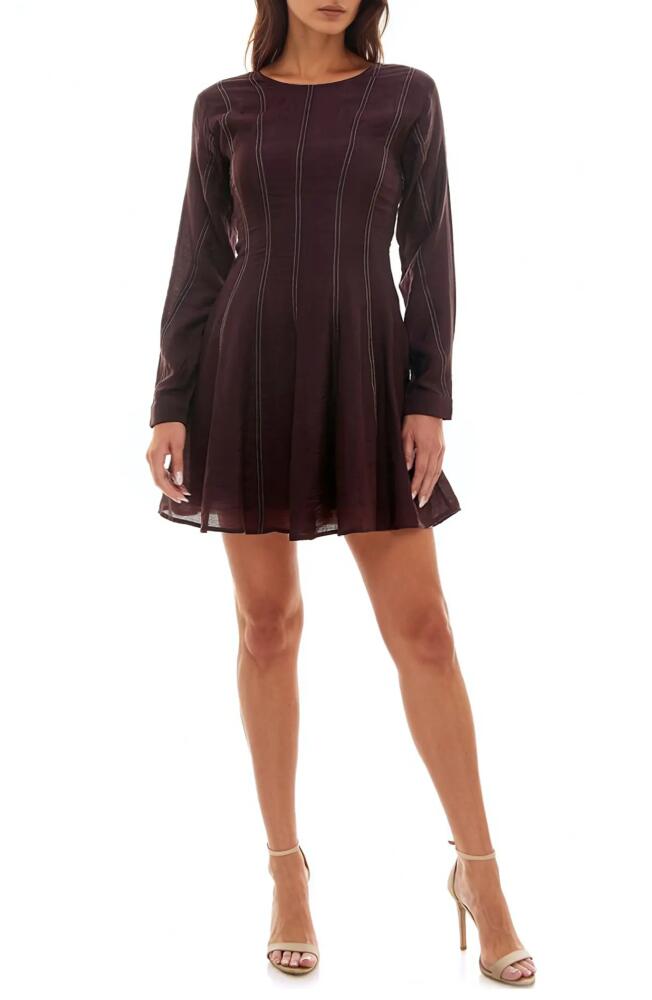 Socialite Stripe Long Sleeve Fit & Flare Minidress in Chocolate Plum Cover