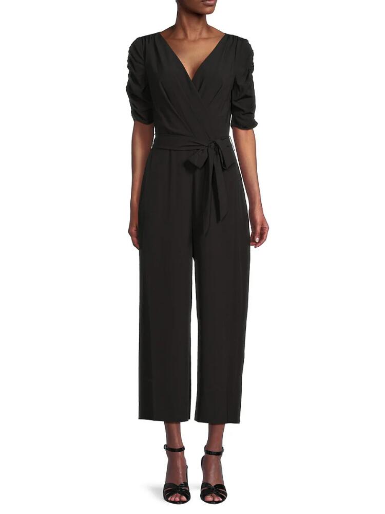 DKNY Women's Ruched Sleeve Belted Jumpsuit - Black Cover