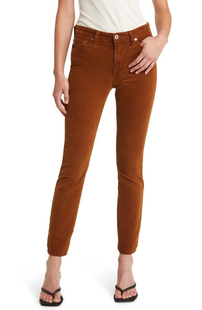 AG Mari High Waist Slim Ankle Straight Leg Corduroy Pants in 1 Year Sulfur Caramel Cover