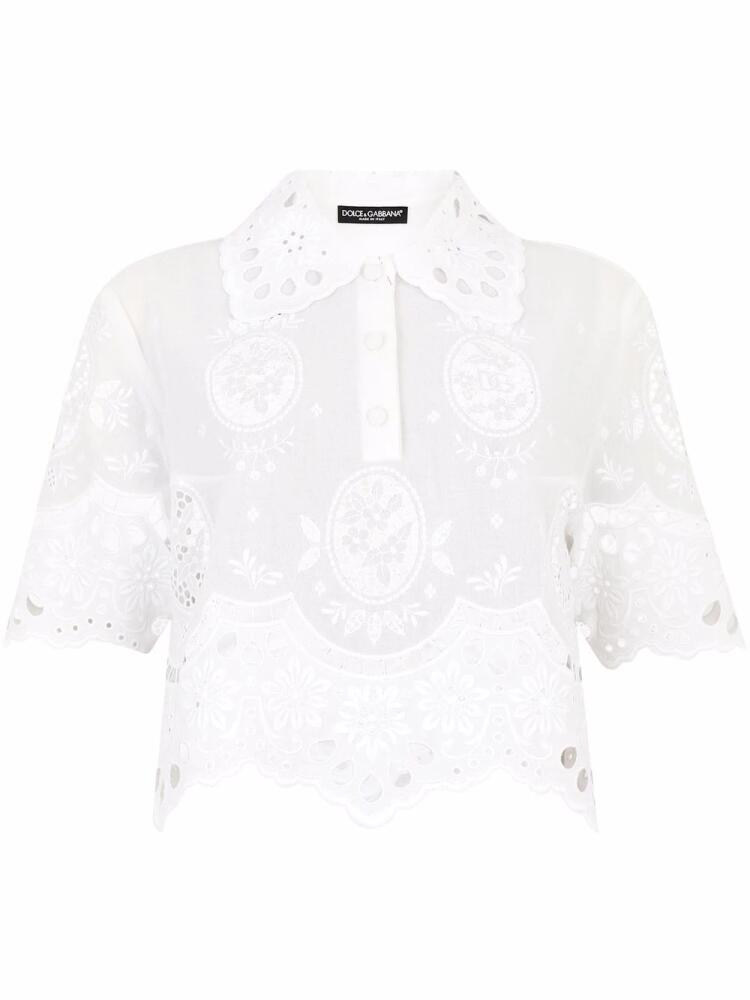 Dolce & Gabbana embroidered gauze polo shirt - White Cover