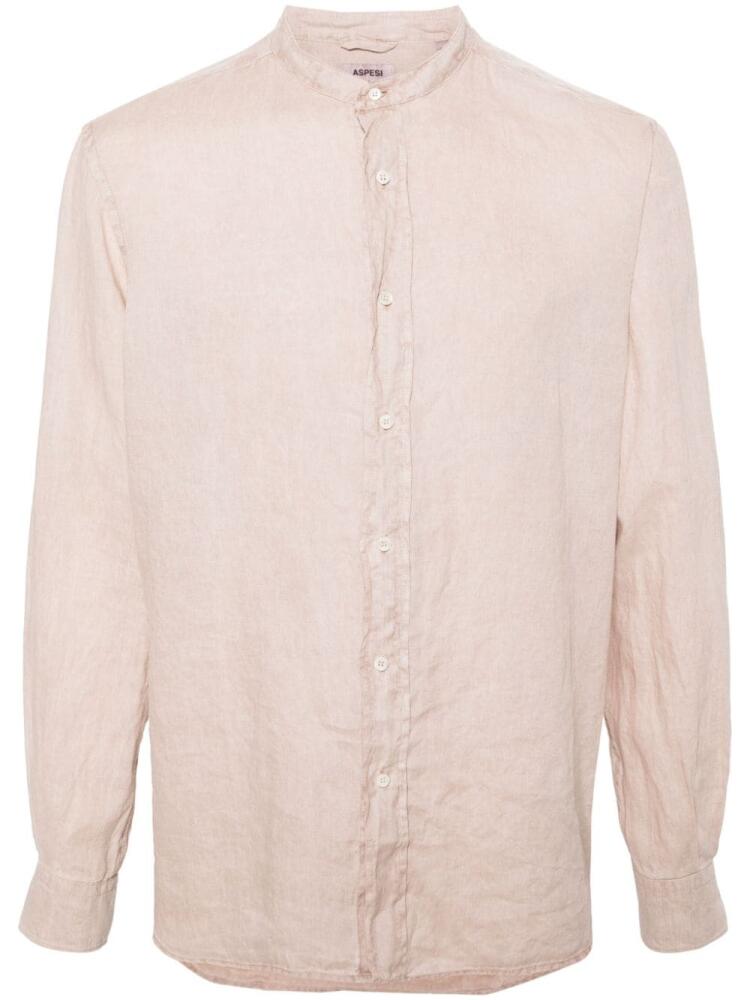 ASPESI band-collar linen shirt - Pink Cover