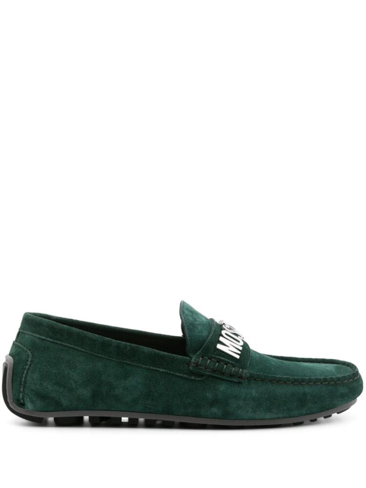 Moschino logo-plaque suede loafers - Green Cover