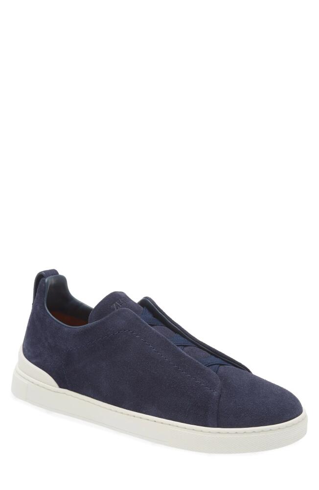 ZEGNA Triple Stitch Suede Slip-On Sneaker in Quartz Blue Cover