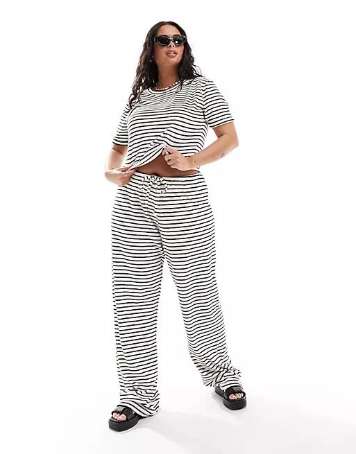 4th & Reckless Plus exclusive terrycloth wide leg pants in stripe - part of a set-Multi Cover