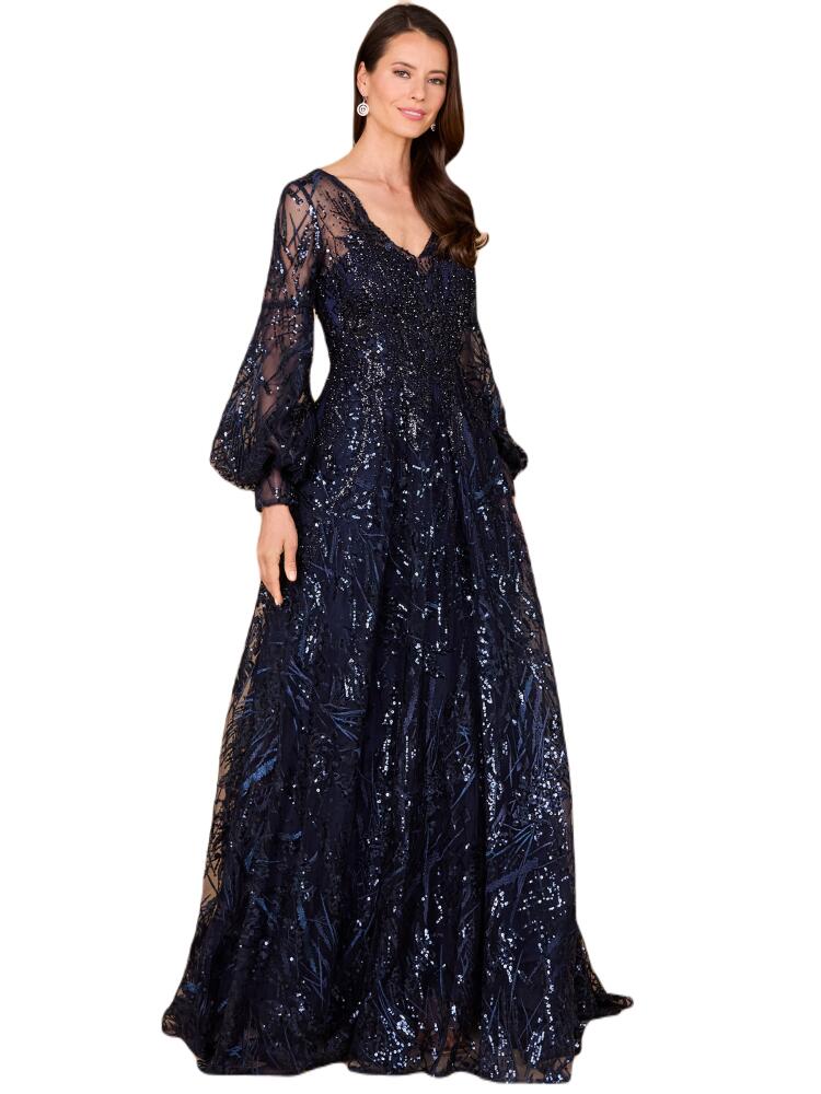 LARA New York V Neckline Long Sleeve Gown in Navy Cover