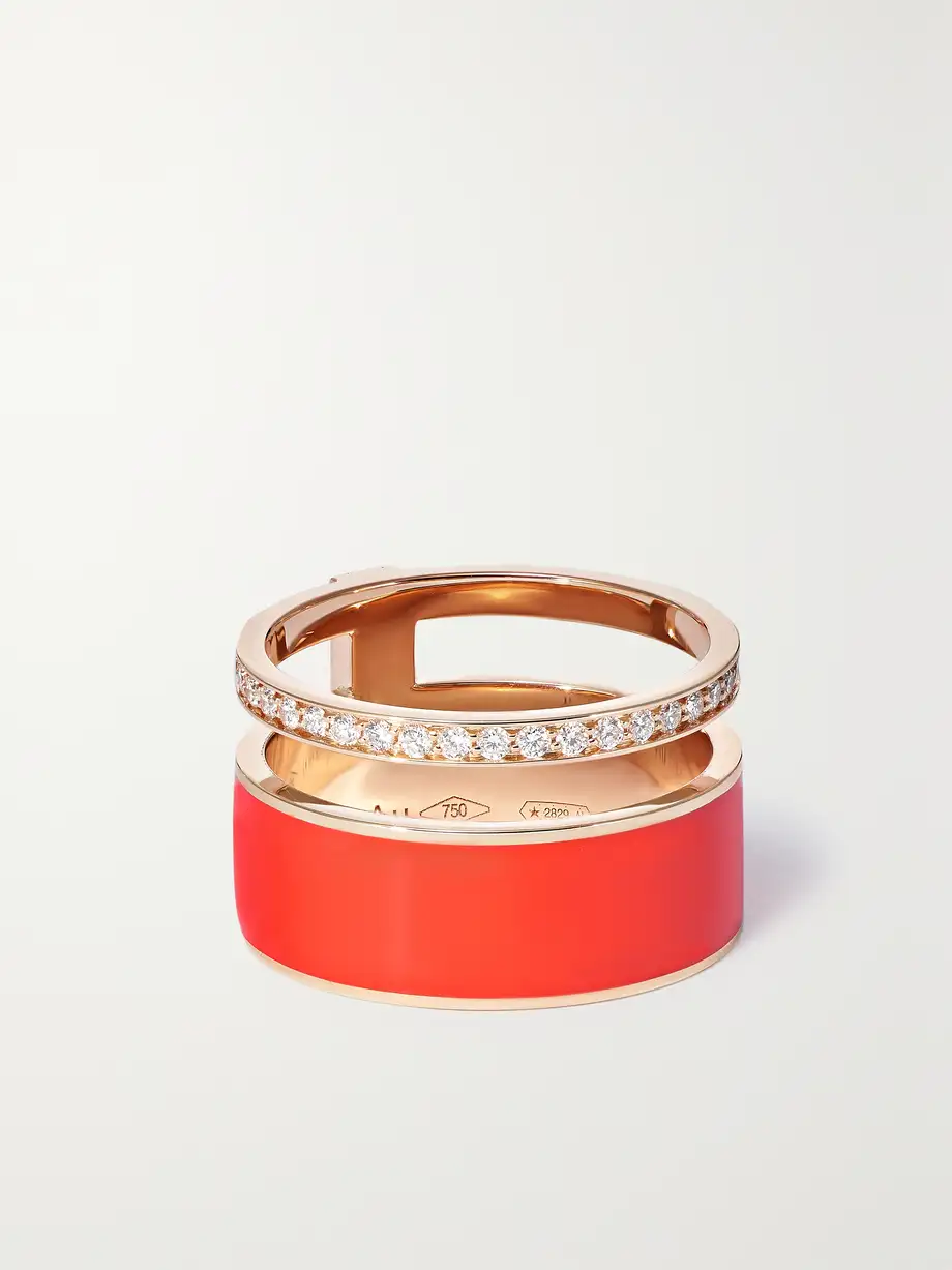 Repossi - Berbere 18-karat Rose Gold, Lacquer And Diamond Ring - Red Cover