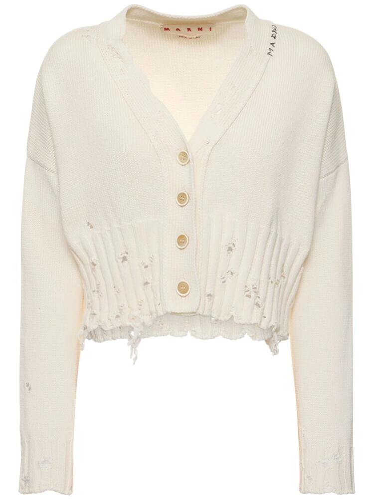 MARNI Distressed Cotton Knit Crop Cardigan Cover