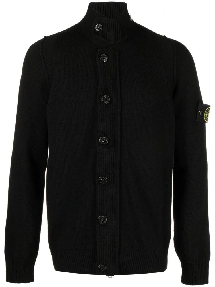 Stone Island logo-patch button-up cardigan - Black Cover