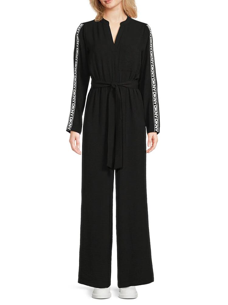 DKNY Women's Logo Textured Jumpsuit - Black Cover