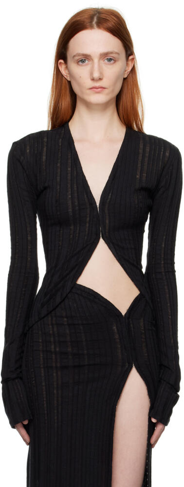 Jade Cropper SSENSE Exclusive Black Hook-Eye Cardigan Cover