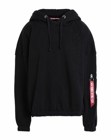 Alpha Industries Woman Sweatshirt Black Cotton, Polyester Cover