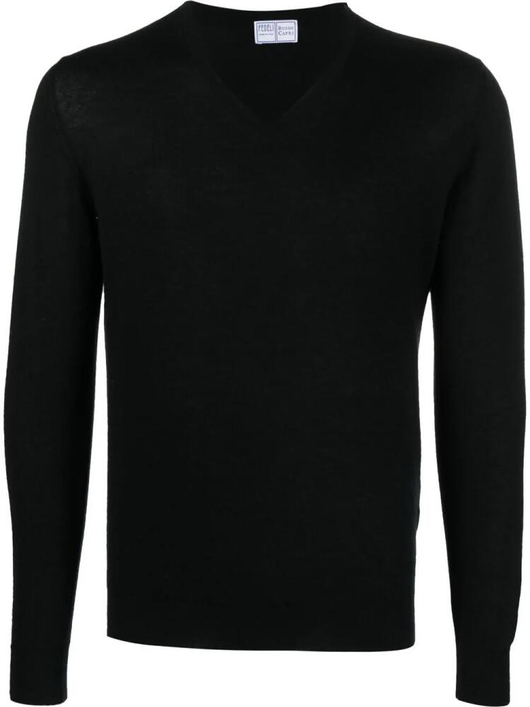 Fedeli v-neck long-sleeve jumper - Black Cover