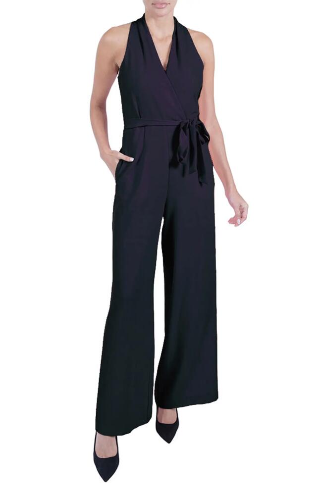 Julia Jordan Tie Waist Wide Leg Jumpsuit in Navy Cover