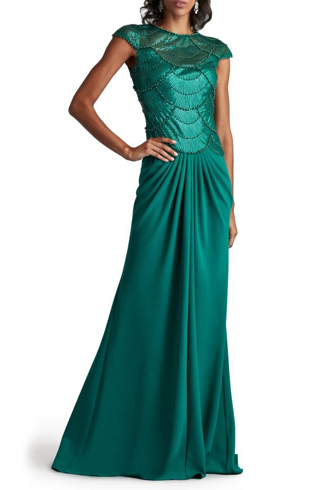 Tadashi Shoji Sequin Illusion Neck Gown in Bamboo Cover