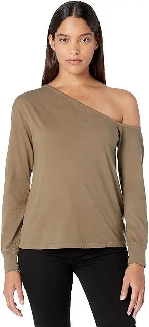 MONROW Off Shoulder Long Sleeve Tee (Dusty Olive) Women's Clothing Cover