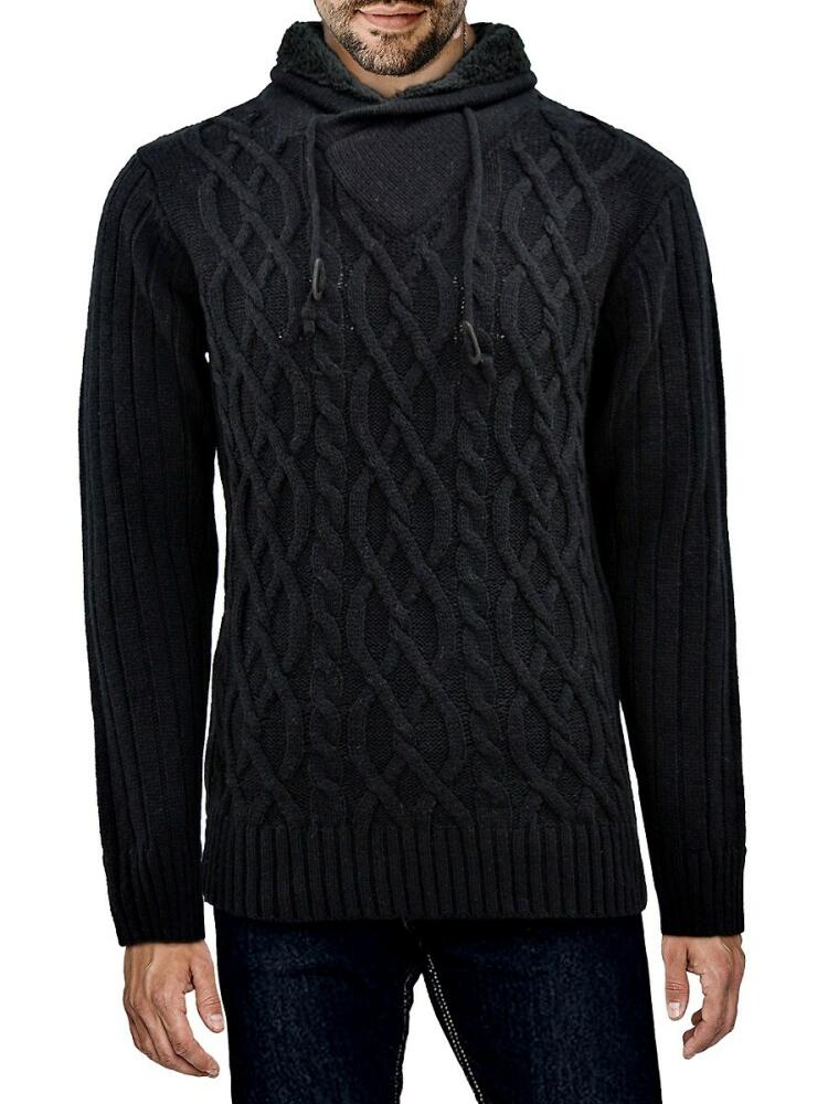 X Ray Men's Faux Fur Lined Collar Cable Knit Sweater - Black Cover