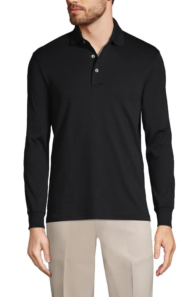 Lands' End Long Sleeve Cotton Supima Polo Shirt in Black Cover