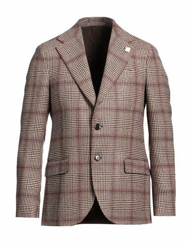 Lardini Man Blazer Dark brown Wool, Linen Cover