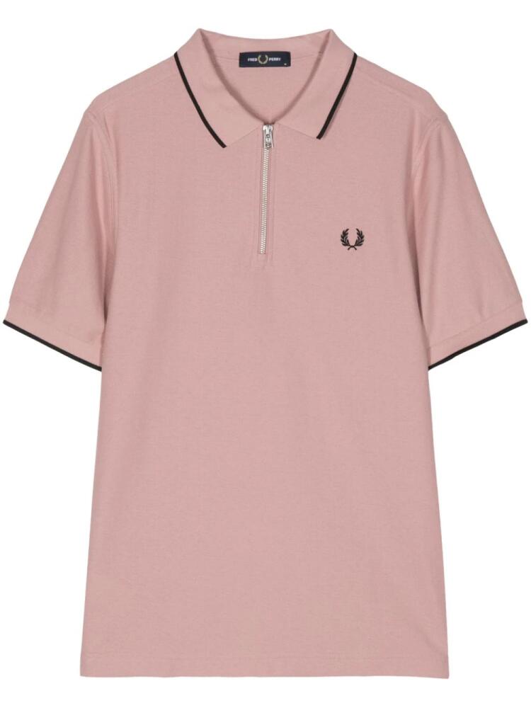 Fred Perry logo-embroidered zip-neck polo shirt - Pink Cover