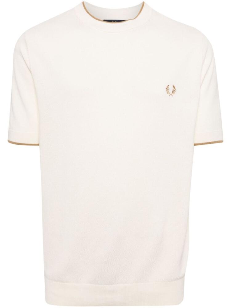 Fred Perry logo-embroidered short-sleeve cotton jumper - White Cover