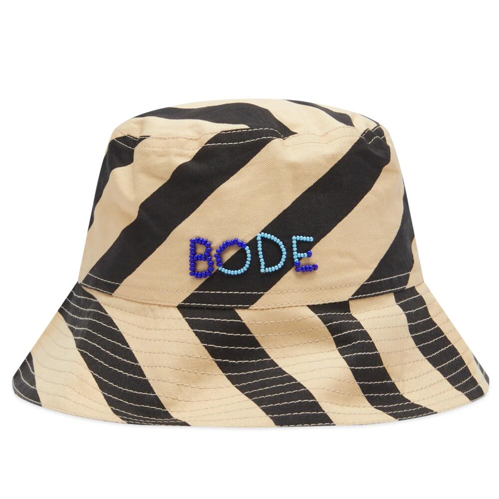 BODE Men's Domino Stripe Bucket Hat in Ecru/Black Cover