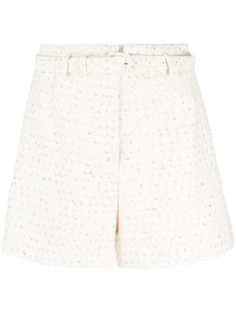 Self-Portrait belted bouclé shorts - Neutrals Cover