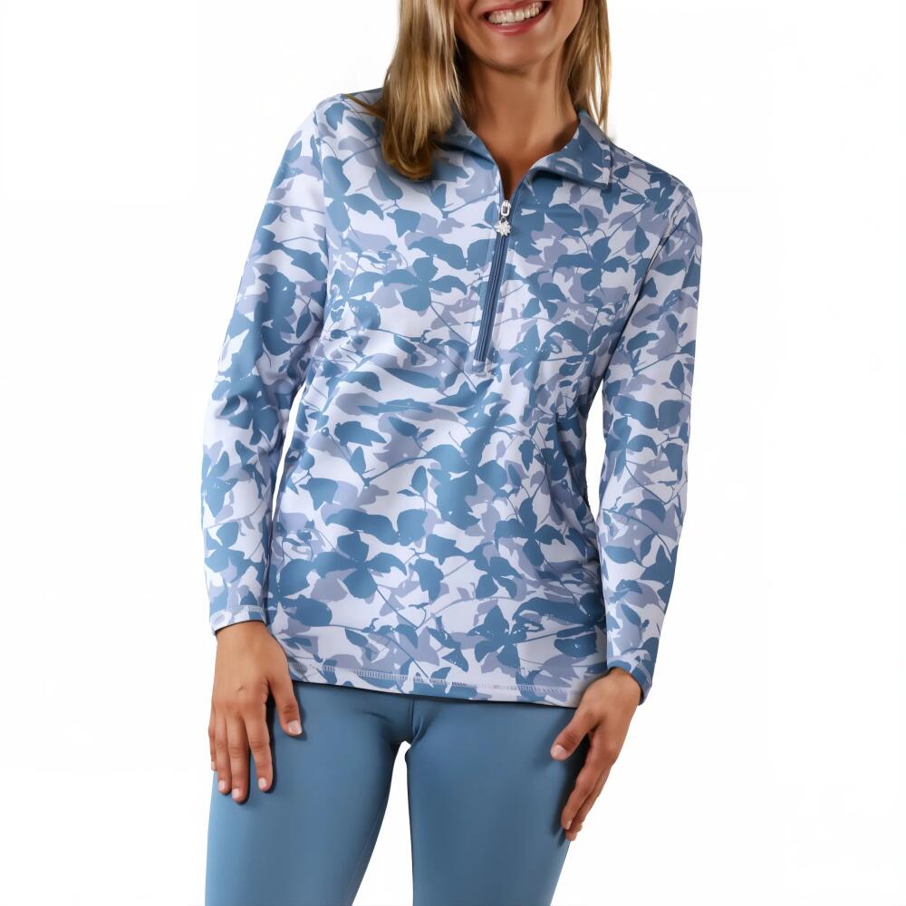 UV Skinz Long Sleeve Half Zip Ruched Sun Shirt in Baltic Shadow Floral Cover