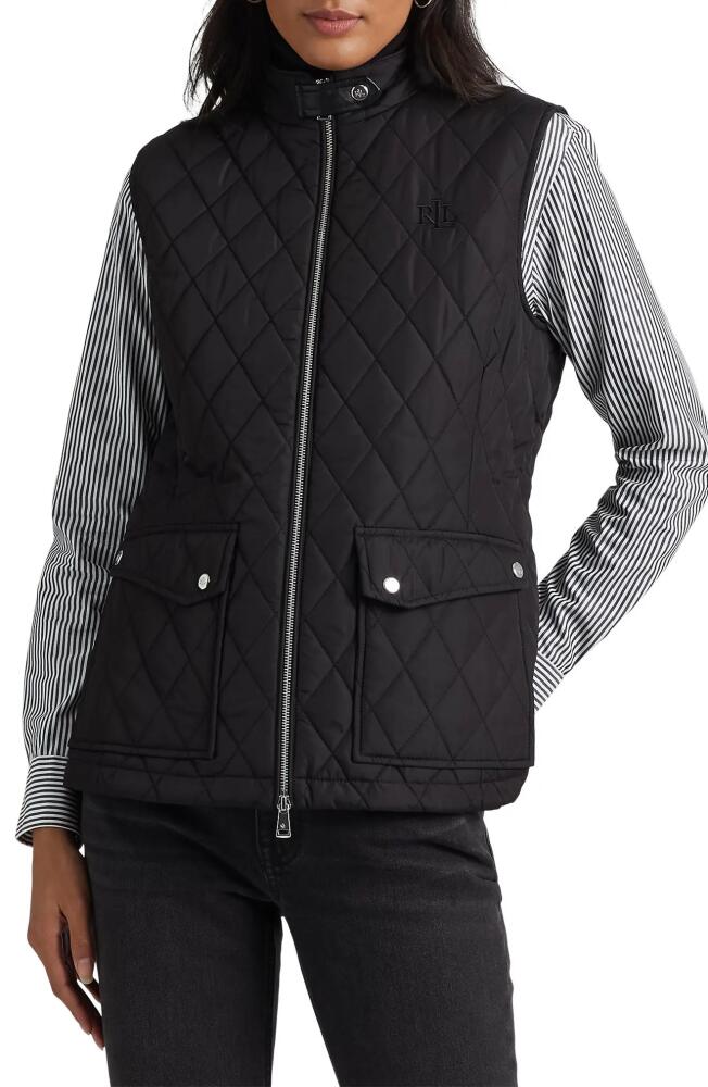 Lauren Ralph Lauren Tonal Monogram Recycled Shell Diamond Quilted Vest in Black Cover