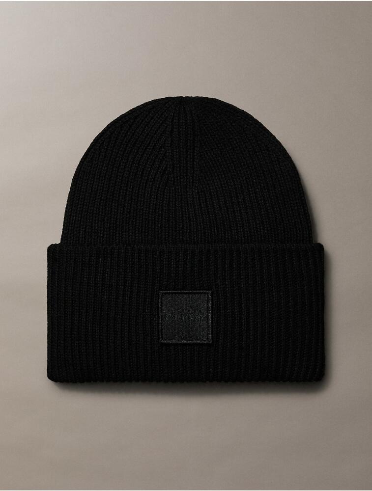 Calvin Klein Women's Ribbed Monogram Logo Badge Beanie - Black Cover