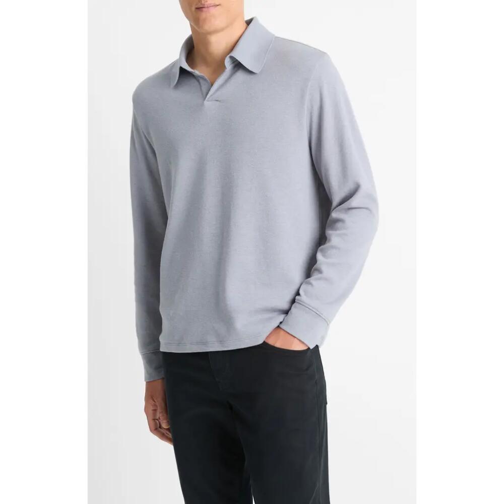 Vince Double Face Long Sleeve Polo in Blue Spruce/Light Grey Cover