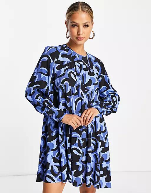 Whistles mini swing dress in blue swirl print Cover