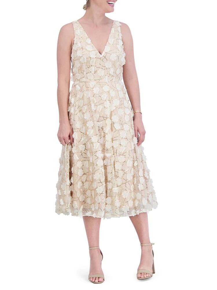 Eliza J Women's Floral Sequin Midi Dress - Champagne Cover