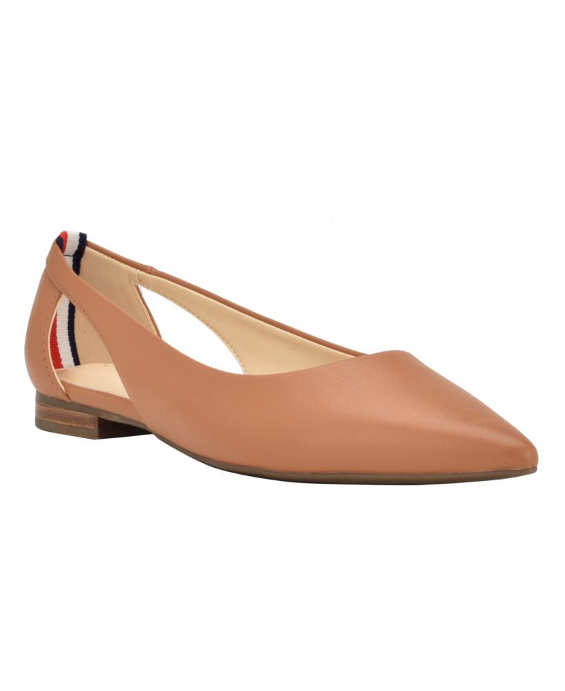 Tommy Hilfiger Women's Velahi Pointy Toe Flat Ballet Shoes - Caramel - Faux Leather Cover