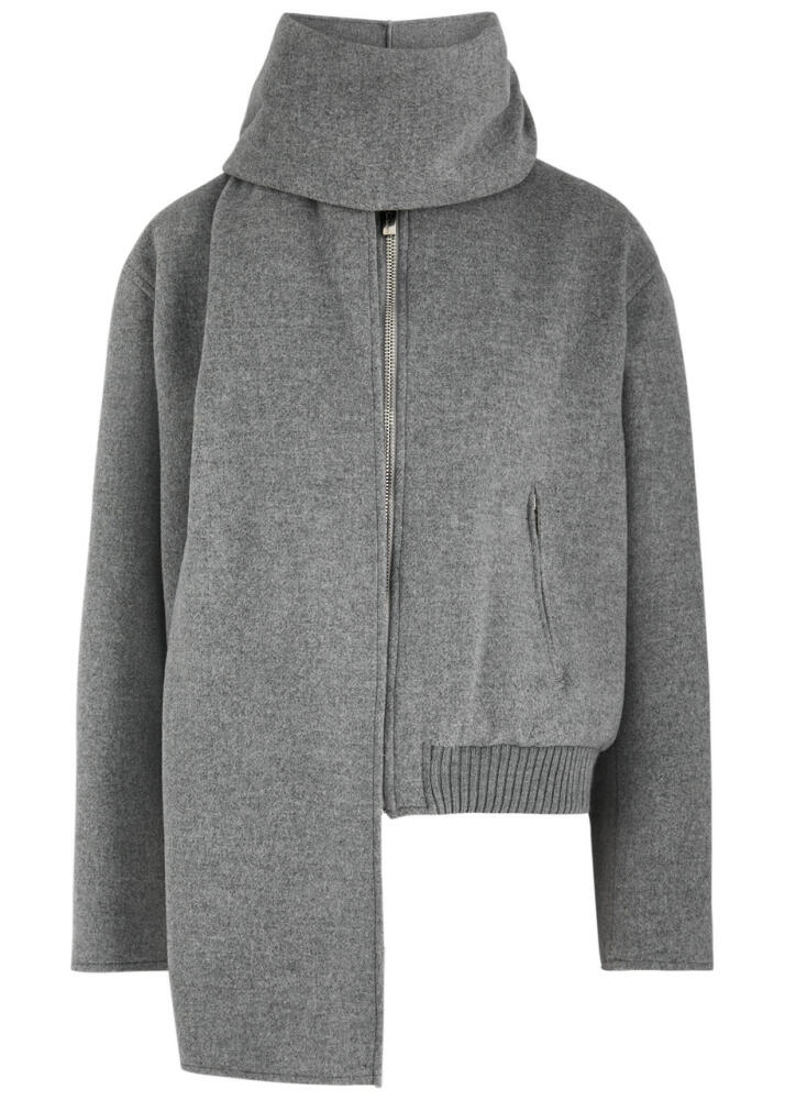 Blumarine Scarf-effect Wool-blend Bomber Jacket - Grey Cover