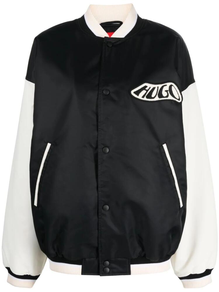 HUGO logo-patch satin bomber jacket - Black Cover