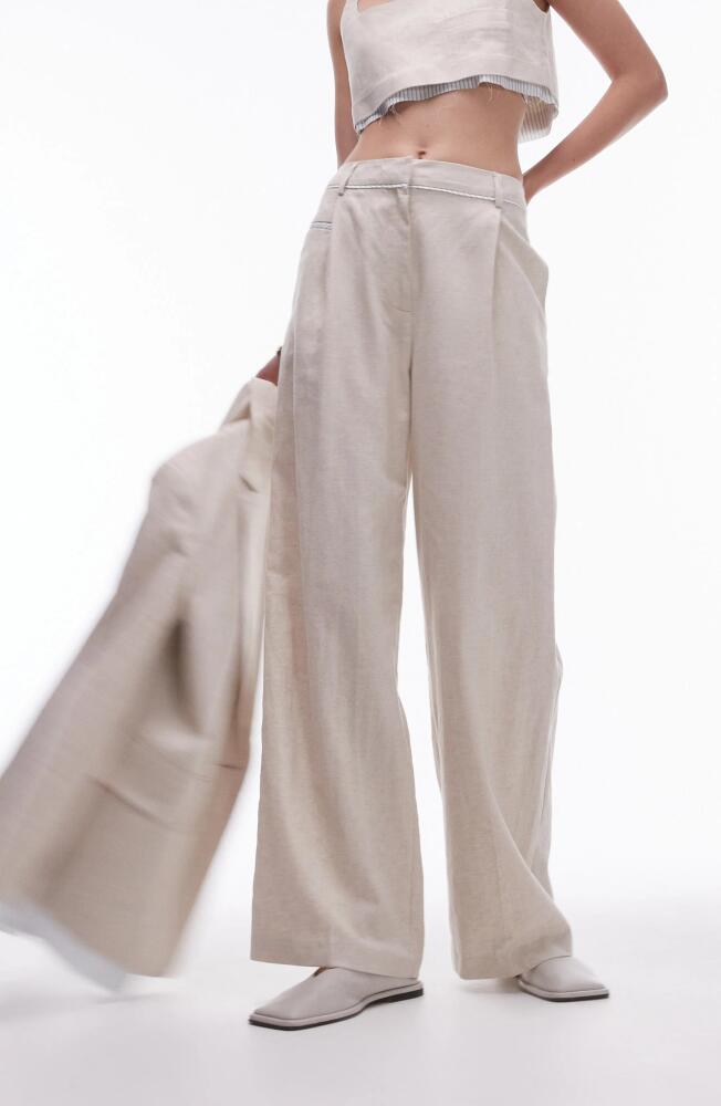 Topshop Cotton & Linen Wide Leg Pants in Cream Cover