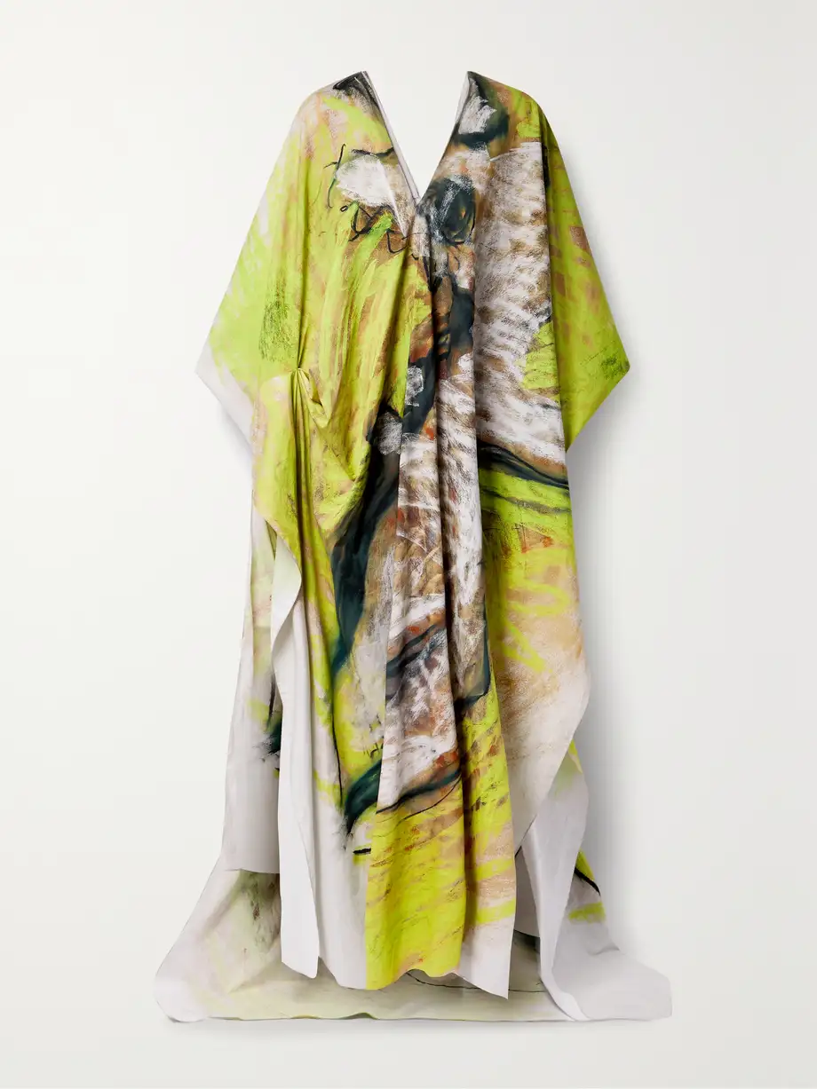 Diotima - Centre Gathered Printed Cotton-poplin Kaftan - Green Cover