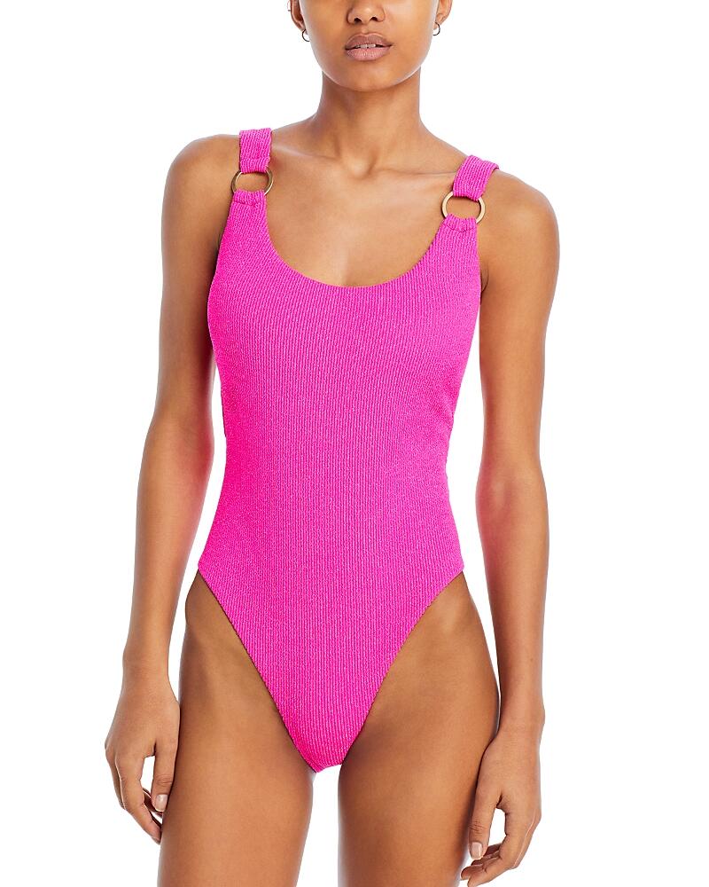 Aqua O-Ring Metallic Crinkle One Piece Swimsuit - Exclusive Cover