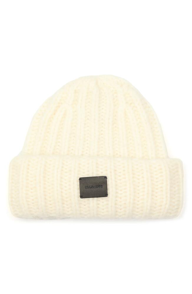 AllSaints Logo Patch Wool Blend Beanie in Chalk Cover